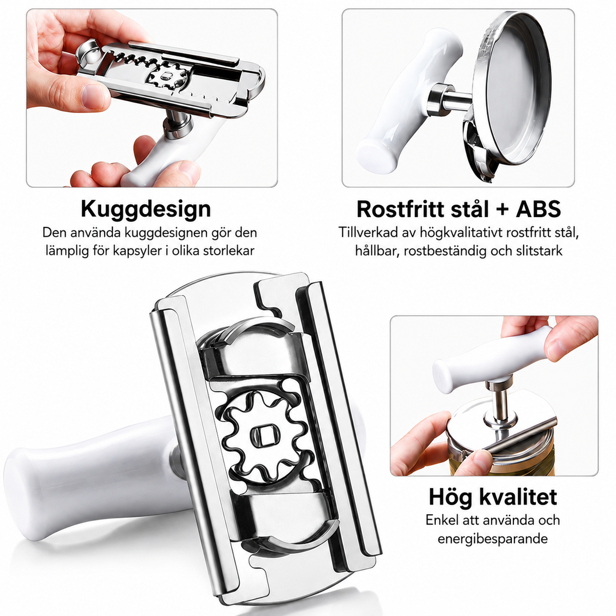 Justerbar burk- och flasköppnare