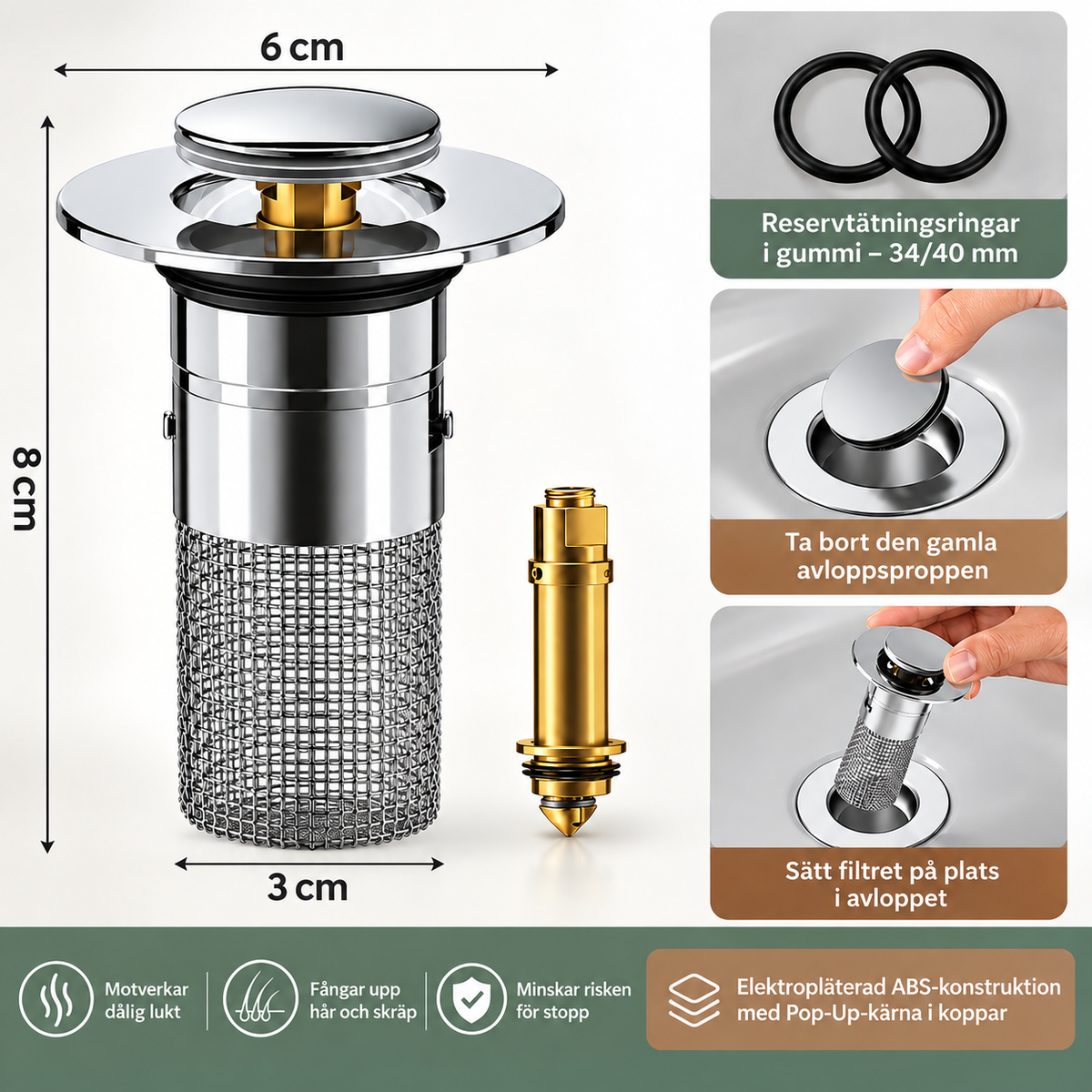 Pop-Up Avloppsfilter för Vask & Handfat